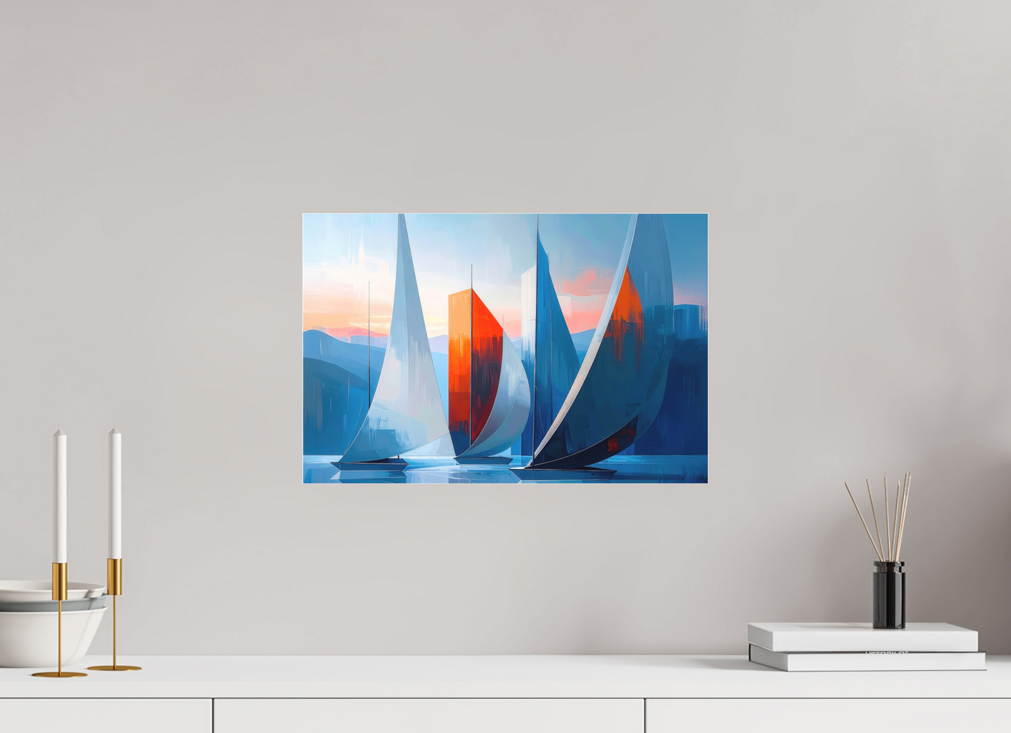 45 x 30 cm, Fine Art Pigmentdruck hinter Acrylglas Segelboote abstrakt-15-32—Wandkunst, Fine Art Print, Leinwand, Acryldruck, Alu-Dibond