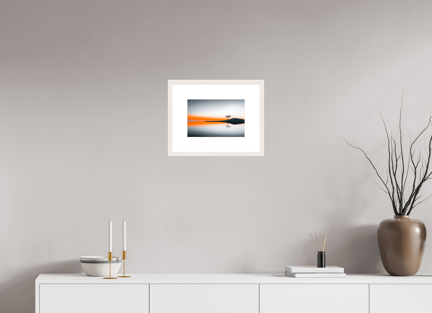 30 x 20 cm, Fine Art Print gerahmt Uferlinie im Morgenlicht