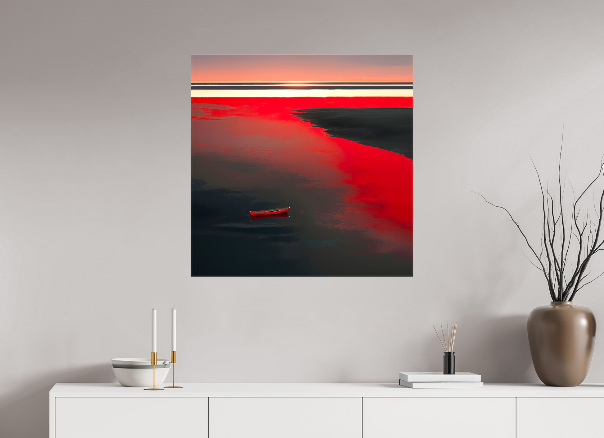 80 x 80 cm, Leinwand glänzend Allein im Rot