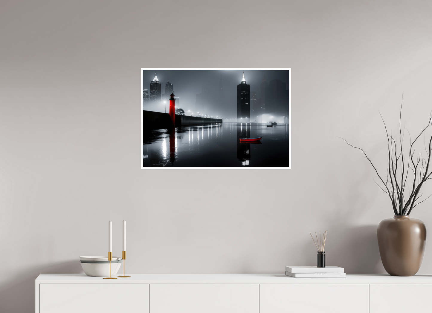 75 x 50 cm, Fine Art Print Hahnemühle Baryta Hafenstadt bei Nacht -noir city- 01