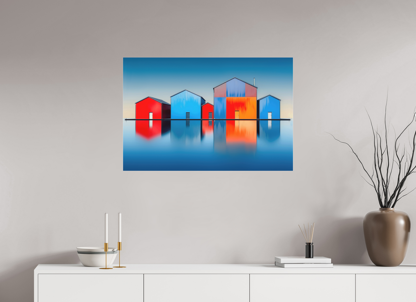 90 x 60 cm, Fine Art Pigmentdruck hinter Acrylglas Farbklang am Wasser