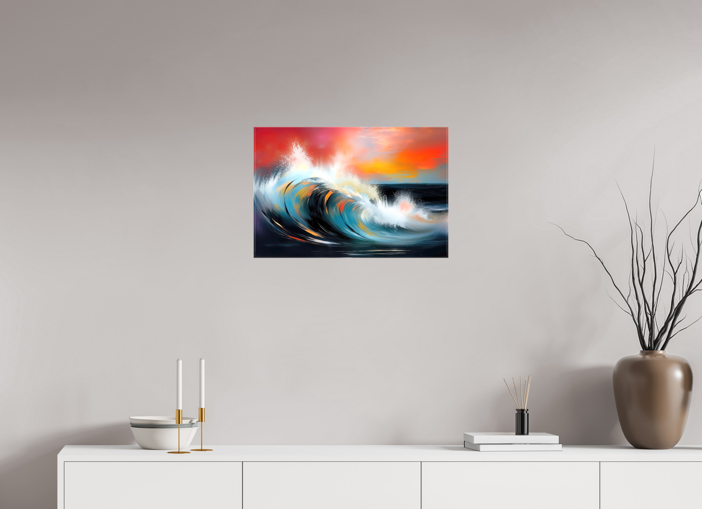 60 x 40 cm, Leinwand glänzend Glühende Brandung—Wandkunst, Fine Art Print, Leinwand, Acryldruck, Alu-Dibond