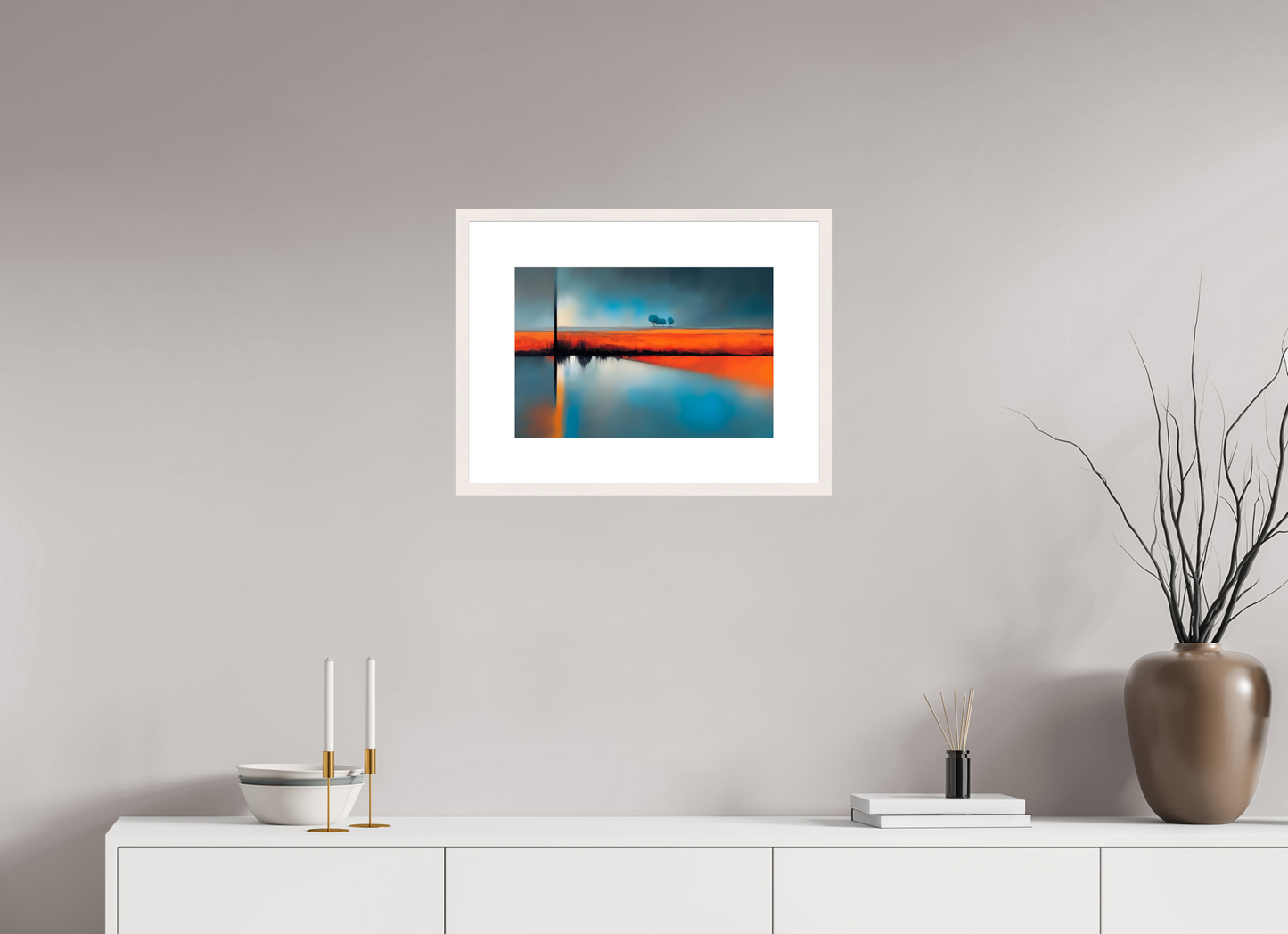 45 x 30 cm, Fine Art Print gerahmt Blauer Halt am roten Ufer