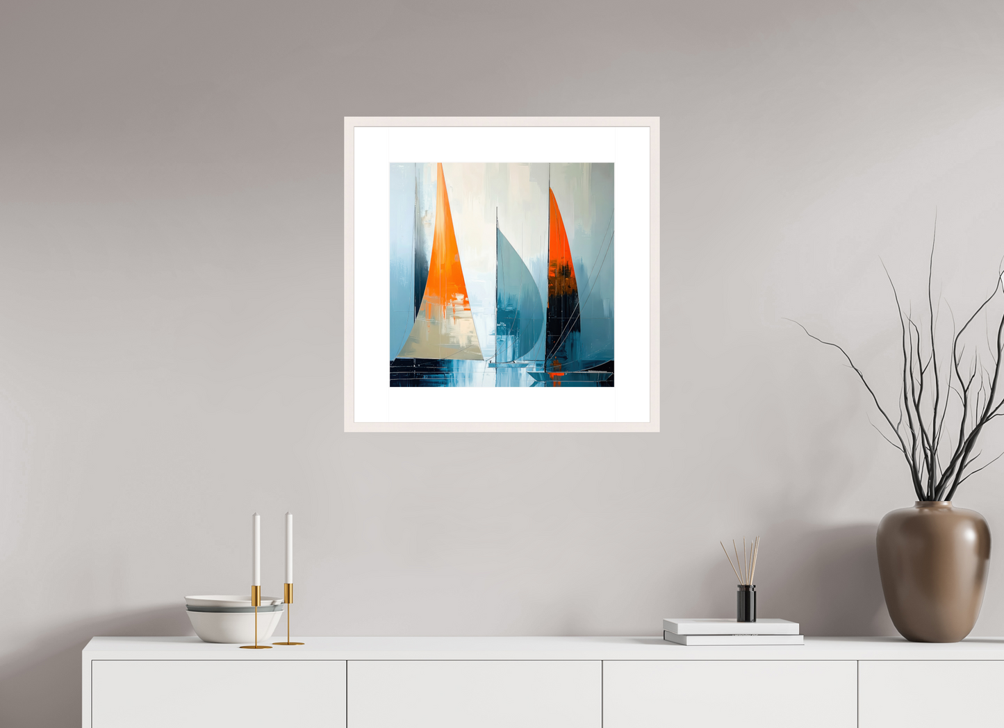 50 x 50 cm, Fine Art Print gerahmt Segelboot-Kunst - Abstraktion in Bewegung
