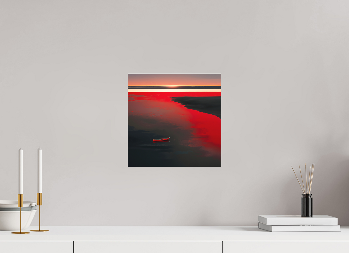 30 x 30 cm, Fine Art Pigmentdruck hinter Acrylglas Allein im Rot