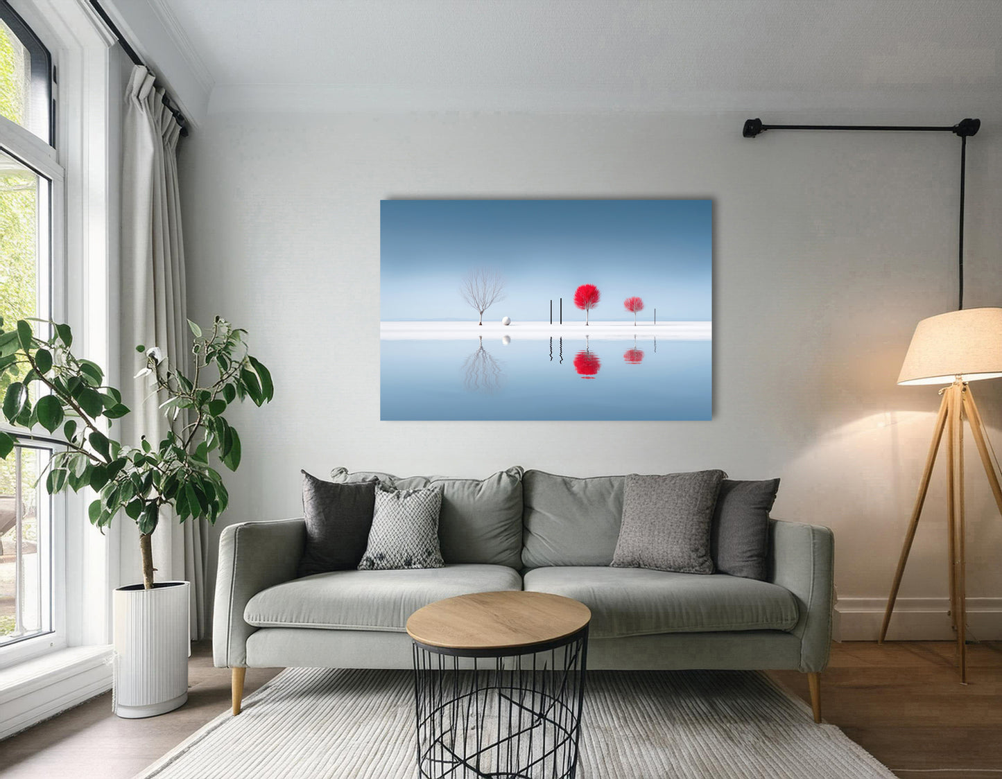 Rote Stille am Ufer—Wandkunst, Fine Art Print, Leinwand, Acryldruck, Alu-Dibond