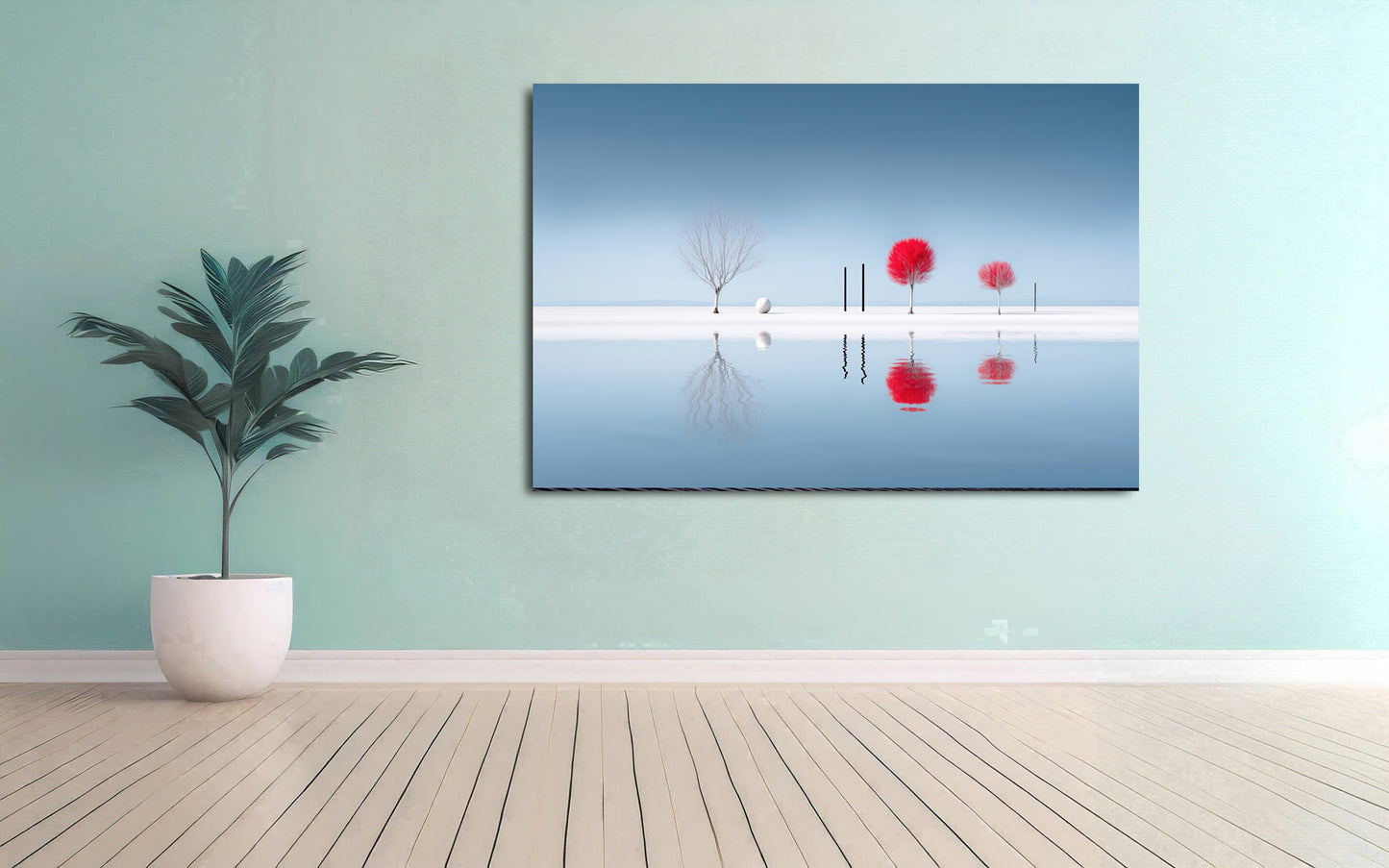 Rote Stille am Ufer—Wandkunst, Fine Art Print, Leinwand, Acryldruck, Alu-Dibond