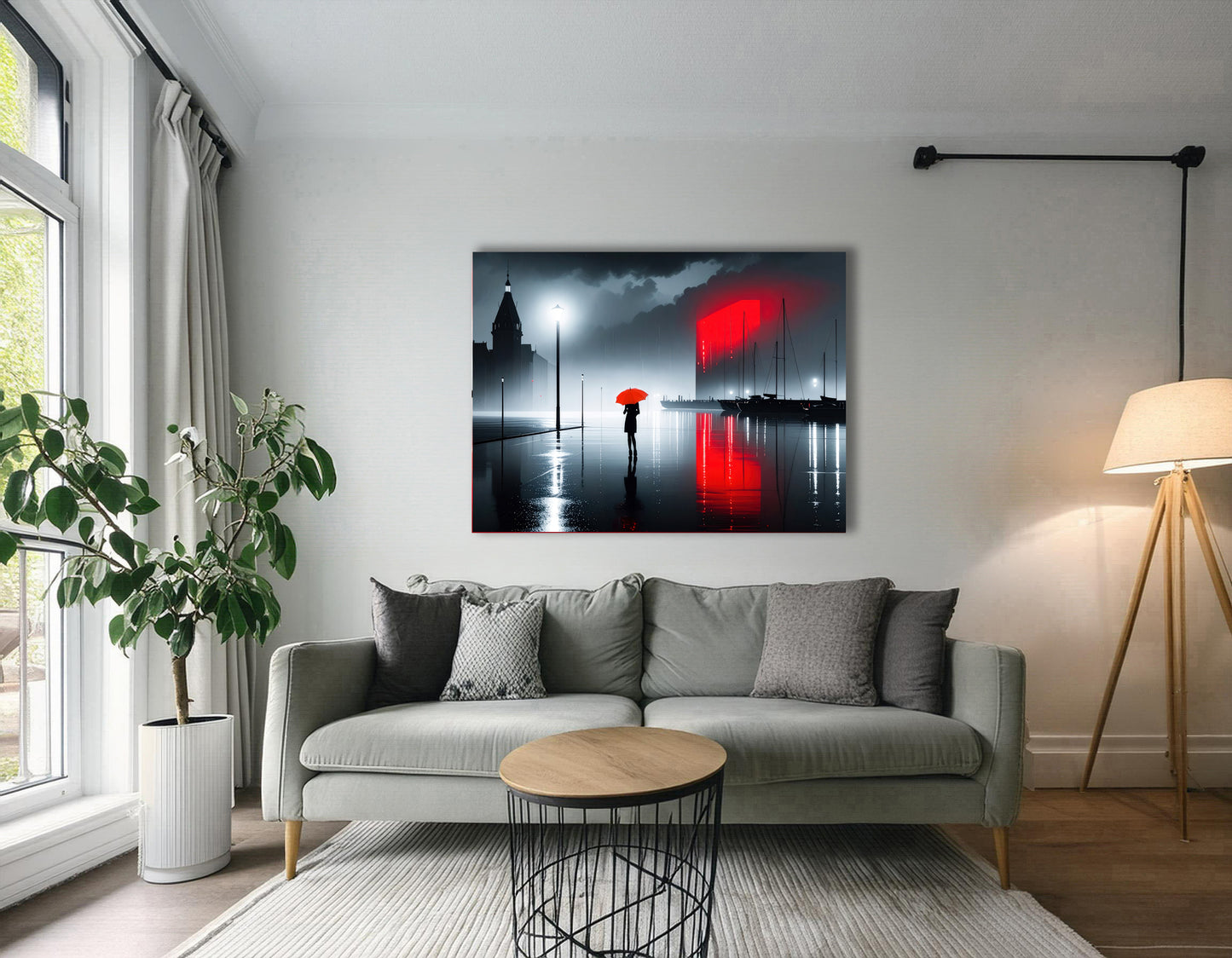 Frau am Seglerhafen bei Nacht-01—Wandkunst, Fine Art Print, Leinwand, Acryldruck